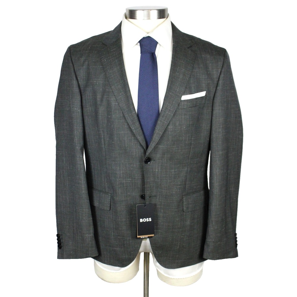 Hugo Boss H-Hutson-224 Sport Coat 42 S Mens Slim Fit Green Wool Linen Blazer